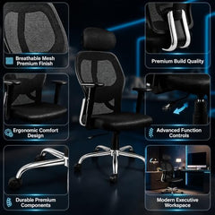 Oakcraft Matrix High-Back Ergonomic Mesh Office Chair with Height Adjustable Handrests & Tilt-Lock Mechanism — Breathable Mesh Back, 360° Swivel & Smooth Casters
