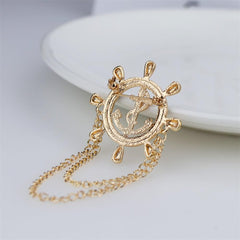 SYGA Men's & Women Suit Shirt Stud Lapel Pin Chain Tassel Brooch Pin with Crystal Chain(golden Rudder)