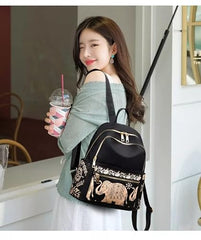 WANQLYN Ethnic Style Backpack For Women and Girls,Fashion Bag,Nylon College,School,Office Bag,Printed Backpack (Leaf Black)