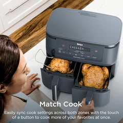 Ninja Foodi Dual Zone Air Fryer AF300IN| 7.6L Dual Drawer Air Fryer| Max Crisp 240°C| 6 Cooking Functions – Air Fry, Roast, Bake, Reheat & Dehydrate| Variable Airflow 1200–2600 RPM|PTFE/PFOA/PFASFree