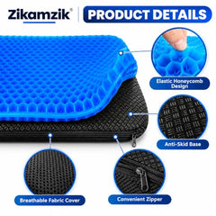 ZIKAMZIK Gel Cushion Orthopaedic Seat Cushion | Upgraded Breathable Gel Seat Cushion with Non-Slip Cover for Office Chair, Car, Wheelchair & Home | Comfortable Support for Long Sitting