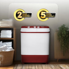 SHARP 9.0 kg, 5 star, Semi-Automatic Top Loading Washing Machine with HydroBlast Wash, Quadroniq Pulsator, 1300 RPM (ES-SD90NB-PR, Ruby Red, Pure Wave)
