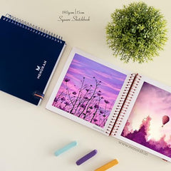 MENORAH - Artist Square Sketch Book - 180 GSM - Square Drawing Book - (100 Pages/50 Sheets) - Hard Metal Spiral Bound - (15.0 cm x 15.0 cm) - Pink