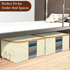 Kuber Industries Non-Woven Underbed Storage Bag | Clothes Storage Organizer | Blanket Cover With Clear Window | Zipper Closure & Handle Cloth Organizer | Check-Design | Large | Pack Of 4 | Cream