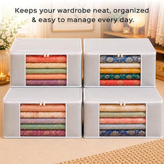 Homestrap set of 6 Foldable Saree Covers/Clothes Storage Bag/Wardrobe Organizer With Transparent Window And Zip For Lehenga, Suit, Dress,& Accessories (Grey)(Featured on Shark Tank), Polypropylene