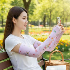 MOMISY Hand Gloves for Sun Protection, UV Protection Arm Sleeves for Women Bike Riding, UPF50+ Ice Silk Cooling Summer Gloves Woman Hand Cover Arm Sleeves for Driving, Golfing, Sports (Pink)