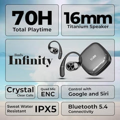 truke Newly Launched Buds Infinity Open Ear Wireless Earbuds with 70Hours of Playtime, 16mm Titanium Speaker, Quad Mic PureVoice™ ENC for Clear Calls, Dual Pairing, Fast Charging OWS - Royal Blue