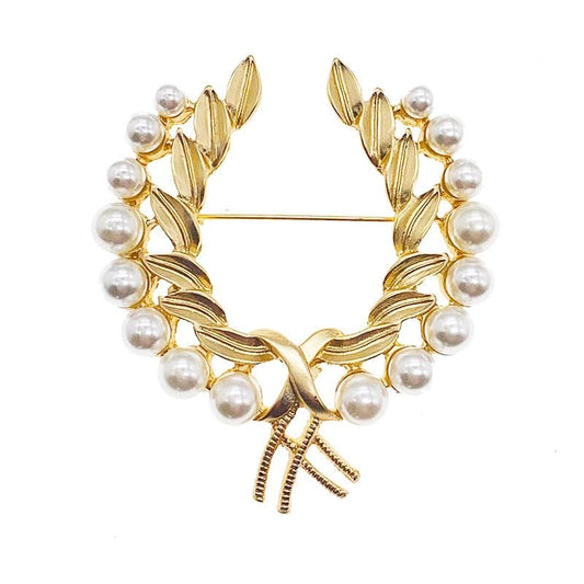 SYGA Brooch Pin Fashion Crystal Rhinestone Jewellery Pin Vintage Clothing Accessories Decoration White Pearl Wheat Ear Gold Brooches For Women- S234
