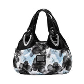 SYGA Women's Printed PU Leather Hobo Bag, Multiple Colors and Patterns, Crossbody Shoulder(BLACK FANTASY BLUE FLOWER)