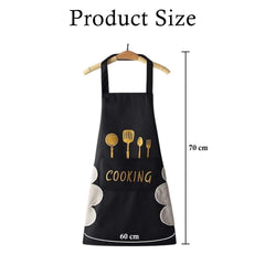 MOMISY Waterproof Kitchen Apron, Cooking Apron with Pockets, Side Towel for Hand Wiping, Suitable for Men and Women (Black)