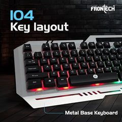 Frontech Cyber Ninja Wired Gaming Keyboard and Mouse Combo, Metal Base Keyboard with RGB Backlit Key, RGB Optical Mouse with 6 Buttons & 2400 DPI, USB Plug & Play, 1 Year Warranty (KB-0039P)