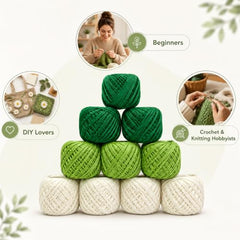 Crochet Cotton Thread Yarn Combo, 10 Rolls for Knitting, Crochet, Embroidery and Craft Making, Soft Decorative Thread for Handmade DIY Projects, Yellow & Green