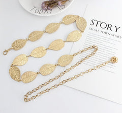 SYGA Women's Dress Waist Chain Metal Leaf Hook Chain Simple Decorative Thin Belt(Gold)