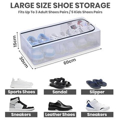 JD FRESH 2 Pcs Foldable Transparent Shoe Storage Organizer/Steel Frame Footwear Organiser/Stackable Shoe Organizer Box/Under Bed Storage Box for Home/Sneaker Shoe Rack with Handle & Zipper