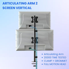 UNIQ Mounts™ Dual Vertical Monitor Arm for 13–32", Desk Mount with 8kg Load Per Arm, 180° Swivel, 360° Rotation, ±15° Tilt, Full Motion Adjustable VESA 75/100 Monitor Holder