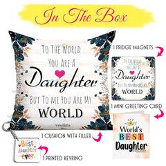 Gift for Daughter Birthday Special Birthday for Daughter Printed Cushion(12 inch X 12 inch with Filler with Keychian) Girls Pillow Daughters Day for Daughter and Girls AT-7