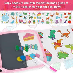 Erasable Doodle Book Set for Kids, Reusable Magic Drawing Book with Watercolor Pens, Road Trip Car Game Writing and Painting Set for Boys and Girls (Pink)
