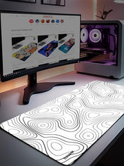 White Topographical XXL Gaming Deskmat 900x450mm – Extended Mousepad for PC