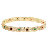 SYGA Women's Wedding bridal waist chain Middle Eastern Metal Hollow Carved Rhinestone Inlaid Belt Robe Girdle Accessories(Gold+MultiColor)