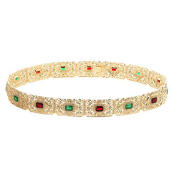 SYGA Women's Wedding bridal waist chain Middle Eastern Metal Hollow Carved Rhinestone Inlaid Belt Robe Girdle Accessories(Gold+MultiColor)