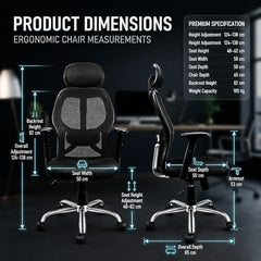 Oakcraft Matrix High-Back Ergonomic Mesh Office Chair with Height Adjustable Handrests & Tilt-Lock Mechanism — Breathable Mesh Back, 360° Swivel & Smooth Casters