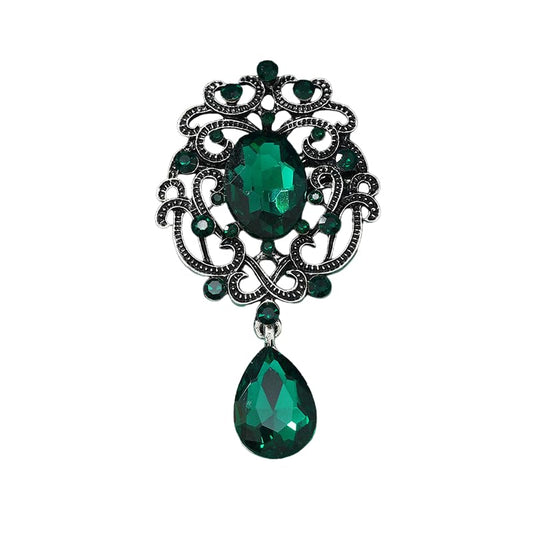 SYGA Brooch Pin Fashion Crystal Rhinestone Jewellery Pin Vintage Clothing Accessories Decoration Vintage Drak Green Diamond Brooches For Women- S75