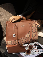 ZOUK Office Essential Bag | Jute | Vegan Leather Handcrafted Tote Bag With Double Handle Shoulder Strap | Bristel