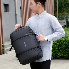 Wesley Luxur 45 Ltrs Overnighter Expandable Travel Laptop Backpack, Flight Cabin Approved Carry On with 16 inch Laptop Compartment, Anti Theft feature business/Travel/Weekender/college Charcoal Black