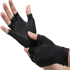 MOMISY Arthritis Gloves Copper-Infused Fingerless Compression Gloves to Speed Up Recovery & Relieve Symptoms of Arthritis RSI Tendonitis & More for Men & Women - 1 Pair, Black, Large