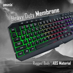 Geonix Cruiser K3 Multi Function Gaming Keyboard with 114 Keys, Dedicated Multimedia Keys, Rainbow Backlight, PVC Cable, Noiseless Keys, Durable Body, Slim Design (Black)