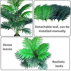 GARDEN GYANI Artificial Areca Palm Plant with Black Pot – 145 cm Tall Faux Tropical Decorative Plant with 35 Leaves for Home, Office & Living Room Décor