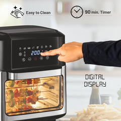 Glen Digital Air Fryer, 6 Litre, 1500W Airfryer with 7 Pre-Set Functions, Auto Sleep, Digital Controls, Timer & Temperature Control, Bake, Fry, Roast & Grill with Less Oil, Large Black (SA-3042DBL)