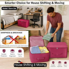 Storite 2 Pack Nylon Wardrobe Bag Underbed Cloth Storage Organizer | Moisture Proof Storage Bag, Storage box for Clothes Saree Bags, Zippered Closure & Handle - Magenta,37x34x23 cm