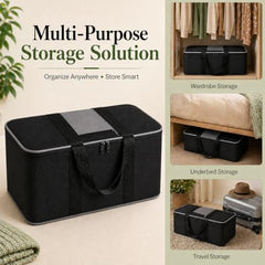 DALUCI Underbed Storage Bags for Clothes Pack of 4 Large Moisture Proof Organizer with Zipper Non Woven Foldable Storage Bag for Blanket Saree Wardrobe 54 x 46 x 26 cm (Black & Red - Large, 4 Pack)