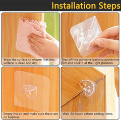 AMIQUS 10 Pcs Hevy Duty Self Adhesive Hook for Hanging Kitchen Item and Other Stainless Steel, Gold Waterproof, Strong Towels, Keys, Utensils,Robes Double-Sided Transparent (Double Claw V Shape)