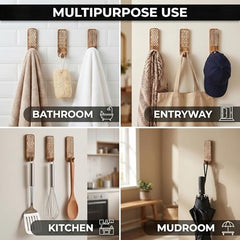 IndianShelf 6 Decorative Wood Adhesive Wall Hooks No Drill - Fork Art | Handmade, Renter Friendly, Waterproof, Reusable, Peel and Sticky Hooks for Keys, Towel, Bags, Light Coat, Jewelry, 10Lb Load