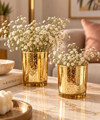 The Purple Tree Rose Gold Mercury Votive Tealight Candle Holders for Diwali and Christmas (Pack of 6) - Corporate Gifts, Home Decor, Decoration - Glass