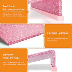Beego Ergonomic Computer Keyboard Stand Holder Clear Acrylic Keyboard Riser Tilted Keyboard Holder Keyboard Tray with Lightpink Non-Slip Strip for Easy Typing at Home School Office Desk Accessories