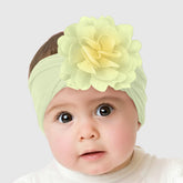 SYGA PACK OF 3 Headbands Nylon Flower Soft Stretchable Hairband for Newborn Infant Toddler Kids For 0-3 Year (MediumPink-Beige Yellow-Turquoise)