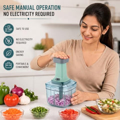 MAGIC SPOON Hand Push Chopper 1000ML, Vegetable & Onion Chopper with 4 Stainless Steel Blades, Manual Food Chopper for Garlic, Chilli, Dry Fruits, Nuts Cutter & Salad Preparation for Kitchen, Pista