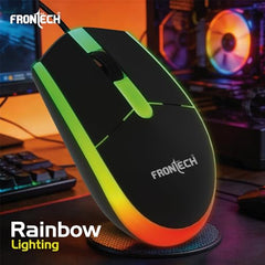 FRONTECH Wired Optical Mouse | 1200 DPI | 3-Button | Rainbow RGB Lighting | 1.2m Cable | 1 Year Limited Warranty (MS-0107)