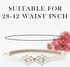 SYGA Women's Decorative Thin Belt flower shape Metal Buckle 28-42 Waist Belt Dress Accessories(White)
