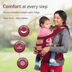 LuvLap Royal Hip Seat Baby Carrier with 4 Carry Positions, Baby Carrier with Hip seat for 6 to 24 Months Baby, Adjustable New-Born to Toddler Carrier, Max Weight Up to 15 Kgs (Black)