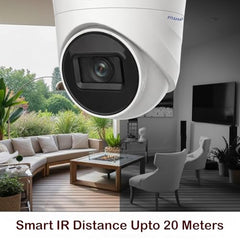 PRAMA PT-HTD70FOE-LPFS 2MP Ranginview Audio Fixed Turret Dome Camera, Built-in Microphone,1920 × 1080 Resolution, up to 20 Meters of IR Distance and 20 Meters of White Light Distance.