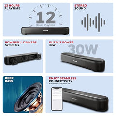 Honeywell Moxie V500 10W Portable USB Wired Soundbar, Speaker for PC,Desktop and Laptop with Volume Control and 3.5 mm AUX,2.0 Channel,52mmX2 Drivers,Plug &Play,2 Yrs Maufacuturer Warranty