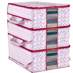 Kuber Industries Non-Woven Underbed Storage Bag | Clothes Storage Organizer | Blanket Cover With Clear Window | Zipper Closure & Handle Cloth Organizer | Check-Design | Large | Pack Of 4 | Cream