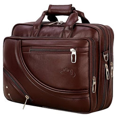 Leather World Vegan Leather 15.6 Inch Laptop Office Briefcase Messenger Bag Satchel for Men and Women, with Adjustable Strap and Expandable Bottom (Brown)