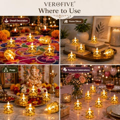 VEROFIVE Crystal LED Tea Light Candles, Pack of 12 – Diwali & Home Décor
