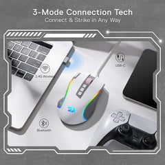 Redragon M612AK PRO RGB Gaming Mouse, 8000 DPI Wired/Wireless Optical Mouse with 9 Programmable Buttons & 7 Backlit Modes, BT & 2.4G Wireless, Software Supports DIY Keybinds Rapid Fire Button