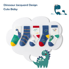 SYGA 5 Pairs Baby Girl & Baby Boy Socks, Toddlers Infant Cotton Stretch Crew Socks with Dianasor Design, Suitable for 2-5 years baby